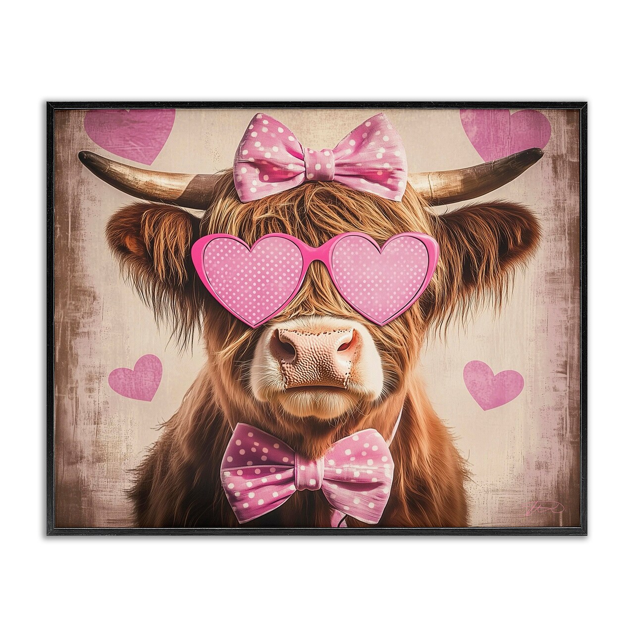 Stupell Industries Cute Cattle Pink Hearts Framed Giclee, design by Shawna Stewart